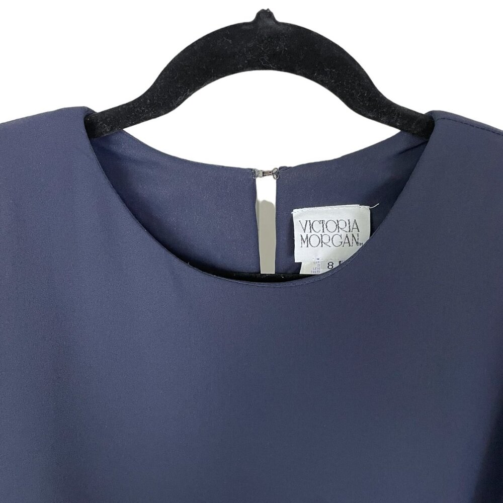 Victoria Morgan Vintage Navy Blue Cape style Top Silver bow accents Size Medium - Picture 5 of 12